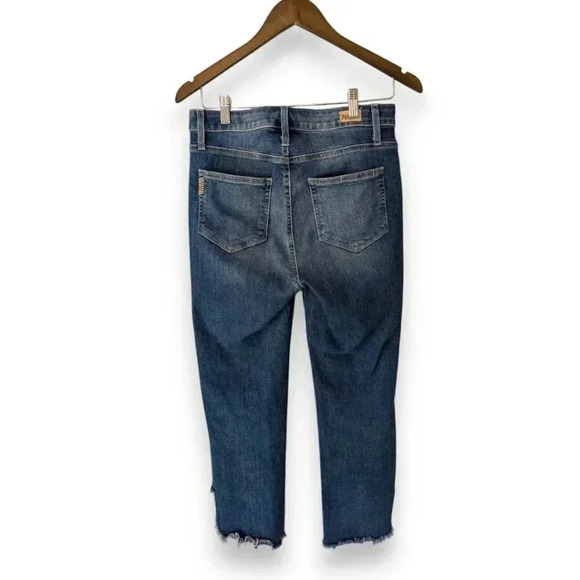PAIGE Hoxton Straight Ankle Jeans Womens 28 Blue Denim Stretchy Raw Hem Med Wash - Picture 11 of 16